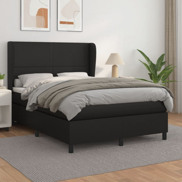 Cama box spring con colchón cuero sintético negro 140x200cm D