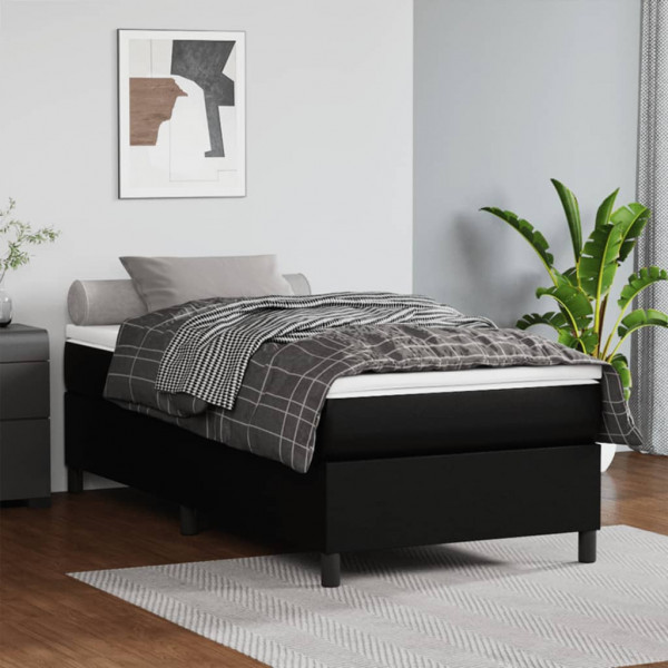 Cama box spring con colchón cuero sintético negro 90x190 cm D