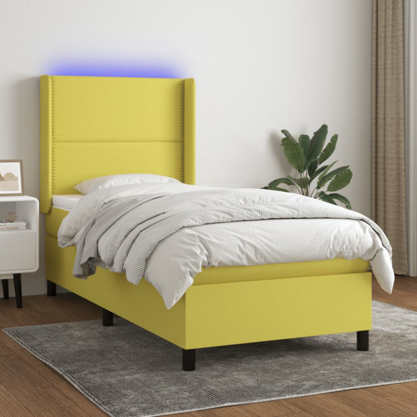 Cama box spring colchón y luces LED tela verde 80x200 cm D