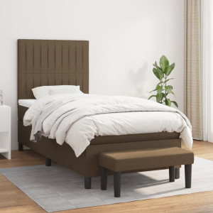 Cama box spring con colchón tela marrón oscuro 90x200 cm D