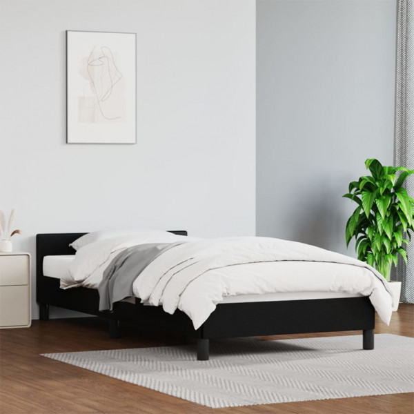 Estrutura de cama com cabeçote de couro sintético preto 90x190 cm D
