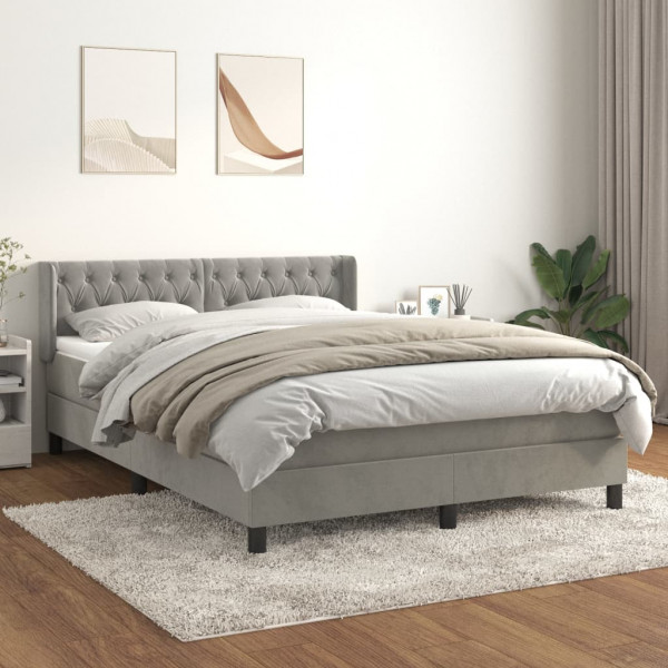 Cama box spring con colchón terciopelo gris claro 140x190 cm D