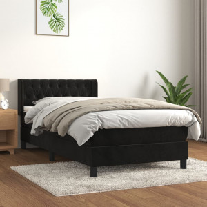 Cama box spring con colchón terciopelo negro 100x200 cm D