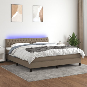 Cama box spring colchón y luces LED tela gris taupe 160x200 cm D