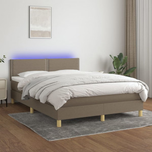 Cama box spring colchón y luces LED tela gris taupe 140x190 cm D