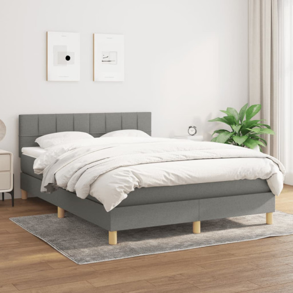 Cama box spring com colchão tecido cinza escuro 140x190 cm D