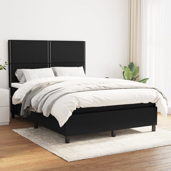 Cama box spring con colchón tela negro 140x190 cm D