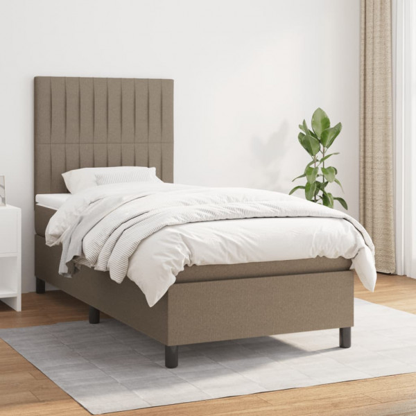 Cama box spring con colchón tela gris taupe 80x200 cm D