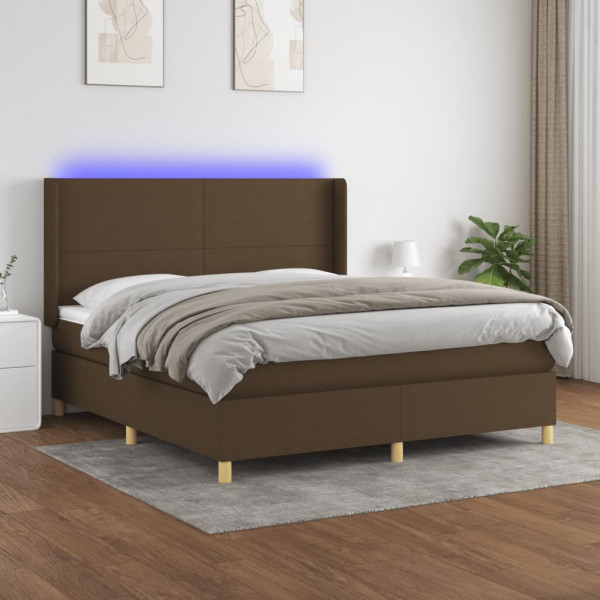 Cama box spring colchón luces LED tela marrón oscuro 180x200cm D