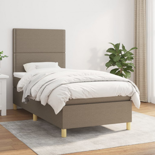 Cama box spring com colchão tecido cinza taupe 100x200 cm D