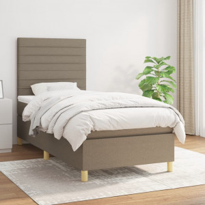 Cama box spring con colchón tela gris taupe 90x190 cm D