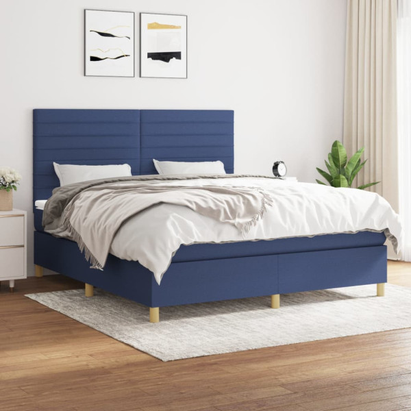 Cama box spring com colchão de tecido azul 180x200 cm D