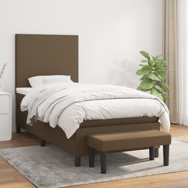 Cama box spring com colchão de tecido marrom escuro 90x200 cm D