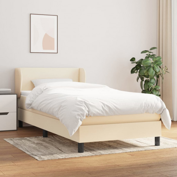 Cama box spring con colchón tela color crema 90x190 cm D