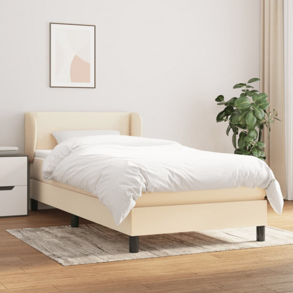 Cama box spring com colchão tecido creme 90x190 cm D