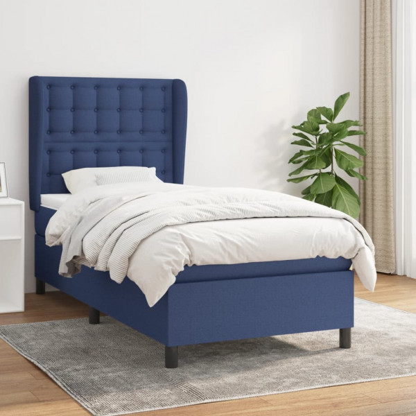 Cama box spring con colchón tela azul 80x200 cm D