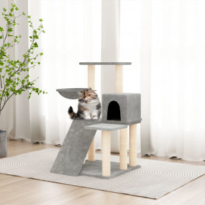 Rascador para gatos con postes de sisal gris claro 82 cm D