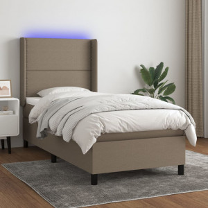 Cama box spring colchón y luces LED tela gris taupe 90x190 cm D