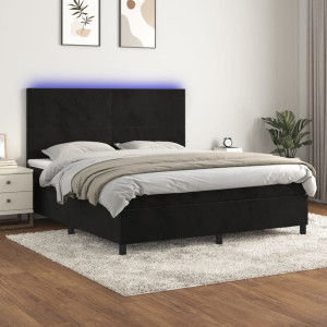 Cama box spring colchón y LED terciopelo negro 180x200 cm D