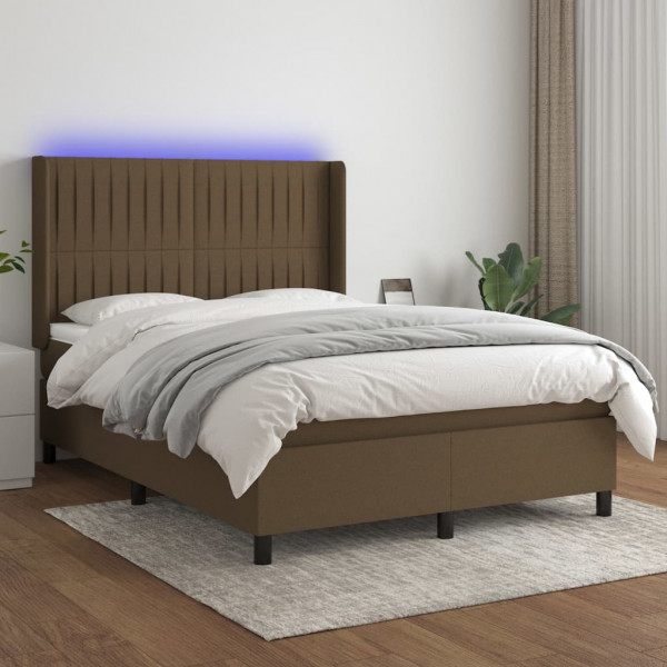 Colchão de cama box spring luzes LED tecido marrom escuro 140x200cm D