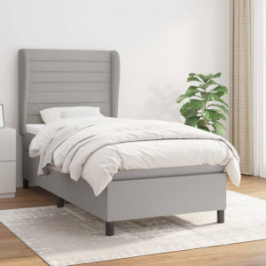 Cama box spring con colchón tela gris claro 80x200 cm D