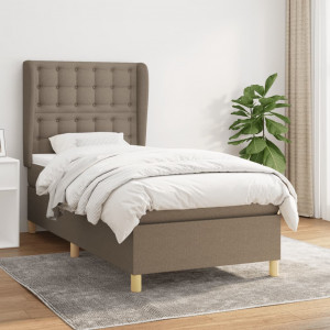 Cama box spring con colchón tela gris taupe 90x190 cm D