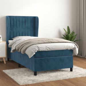 Cama box spring con colchón terciopelo azul oscuro 100x200 cm D