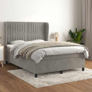 Cama box spring con colchón terciopelo gris claro 140x190 cm D