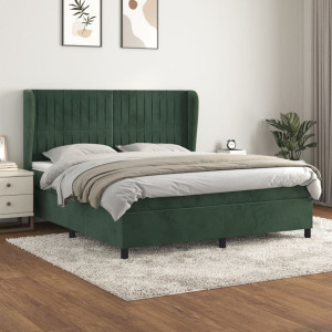 Cama box spring con colchón terciopelo verde oscuro 180x200 cm D