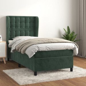 Cama box spring con colchón terciopelo verde oscuro 90x190 cm D