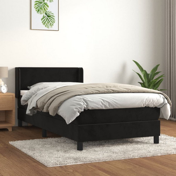 Cama box spring con colchón terciopelo negro 90x200 cm D