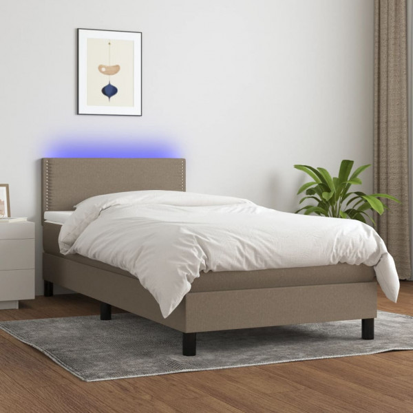 Cama box spring com colchão e luzes LED cinza taupe 80x200 cm D