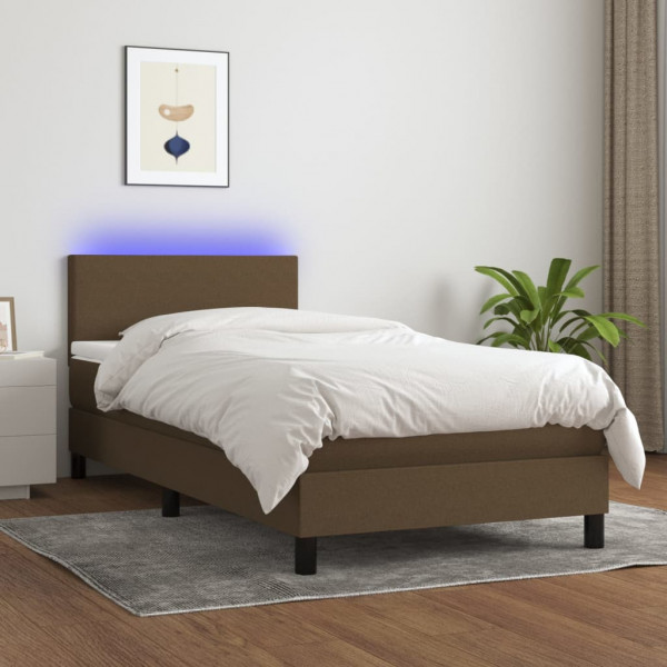 Cama box spring com colchão LED tecido marrom escuro 90x190 cm D