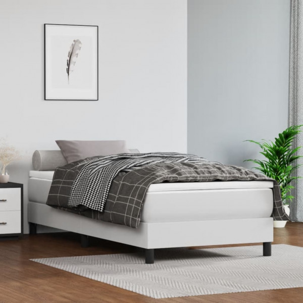 Cama box spring com colchão de couro sintético branco 90x190 cm D