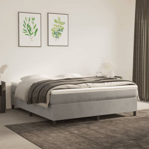 Cama box spring con colchón terciopelo gris claro 180x200 cm D