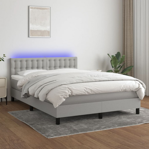 Colchão de cama box spring e luzes LED tecido cinza claro 140x190 cm D
