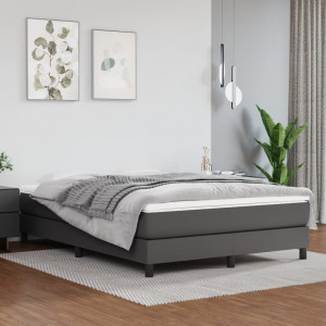 Estructura de cama box spring cuero sintético gris 140x190 cm D