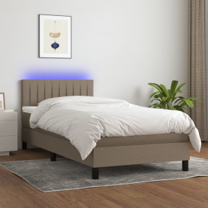 Cama box spring colchón y luces LED tela gris taupe 90x200 cm D