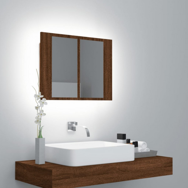 Armario con espejo y LED madera color marrón roble 60x12x45 cm D