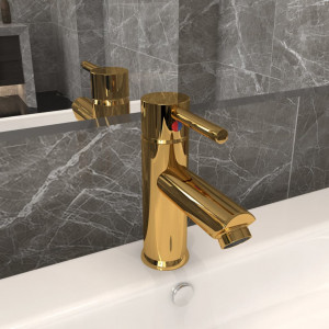 Torneira para pia de banheiro com acabamento dourado 130x176 mm D