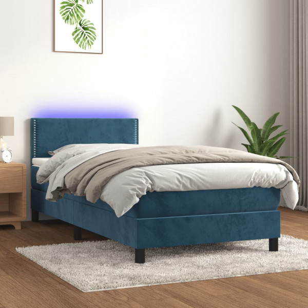 Cama box spring com colchão e veludo LED azul escuro 80x200 cm D