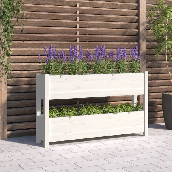 Jardinera de madera maciza de pino blanco 112x25x66 cm D