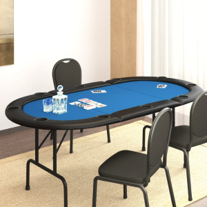 Mesa de pôquer dobrável para 10 jogadores azul 206x106x75 cm D