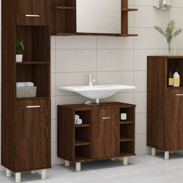 Armario de baño madera contrachapada marrón roble 60x32x53.5 cm D