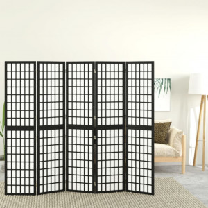 Biombo plegable con 5 paneles estilo japonés negro 200x170 cm D