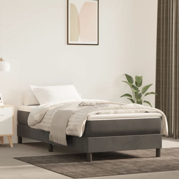 Cama box spring con colchón terciopelo gris oscuro 80x200 cm D