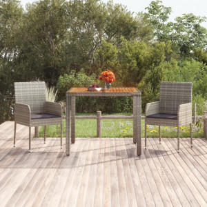 Mesa de jardín superficie de madera ratán PE gris 90x90x75 cm D