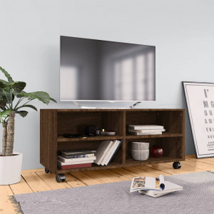 Mueble TV ruedas madera contrachapada roble marrón 90x35x35 cm D