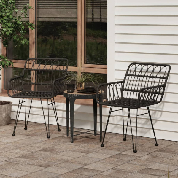 Cadeiras de jardim com 2 bancos de braço PE preto 56x64x80 cm D