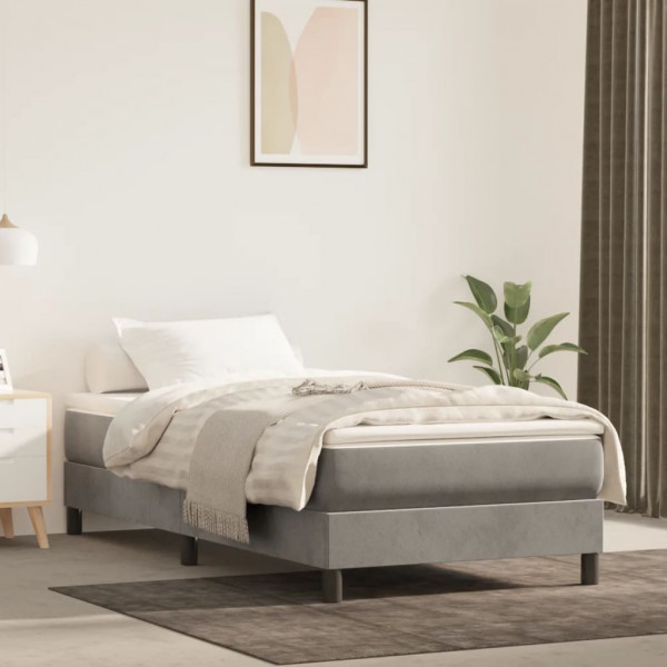 Cama box spring com colchão veludo cinza claro 80x200 cm D